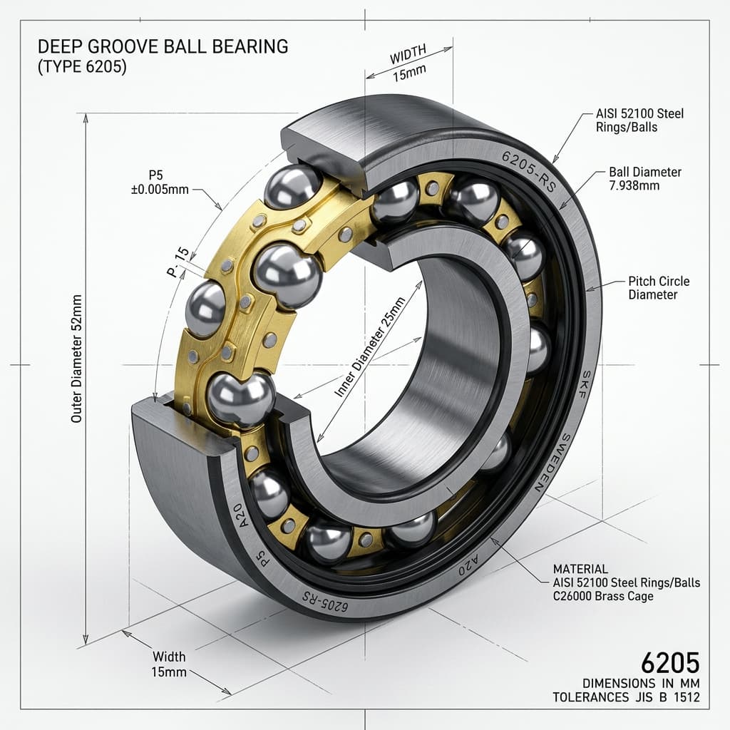 Deep Groove Ball Bearings 3D Cutaway